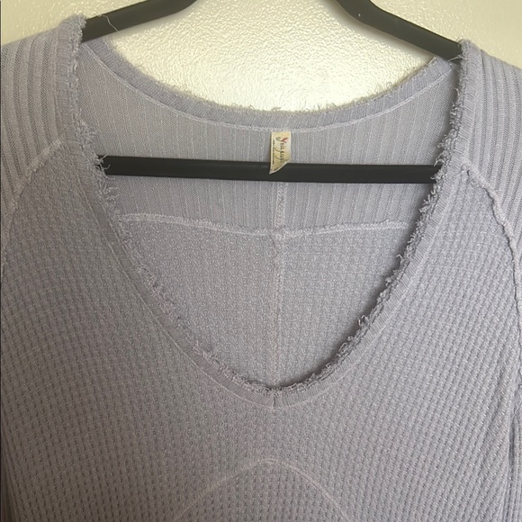 Free People Purple Ribbed Asymmetrical Long Sleeve Top - Picture 3 of 13